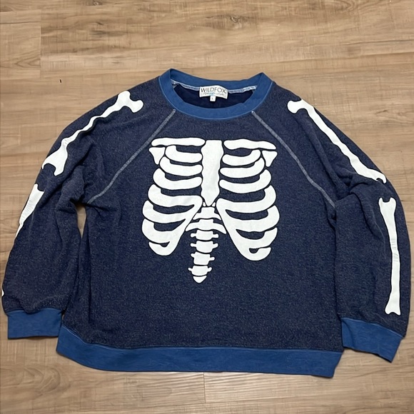 Wildfox Navy Blue Inside Out Skelton Skull Soft Fleece Retro Jumper Sweater - Picture 5 of 10